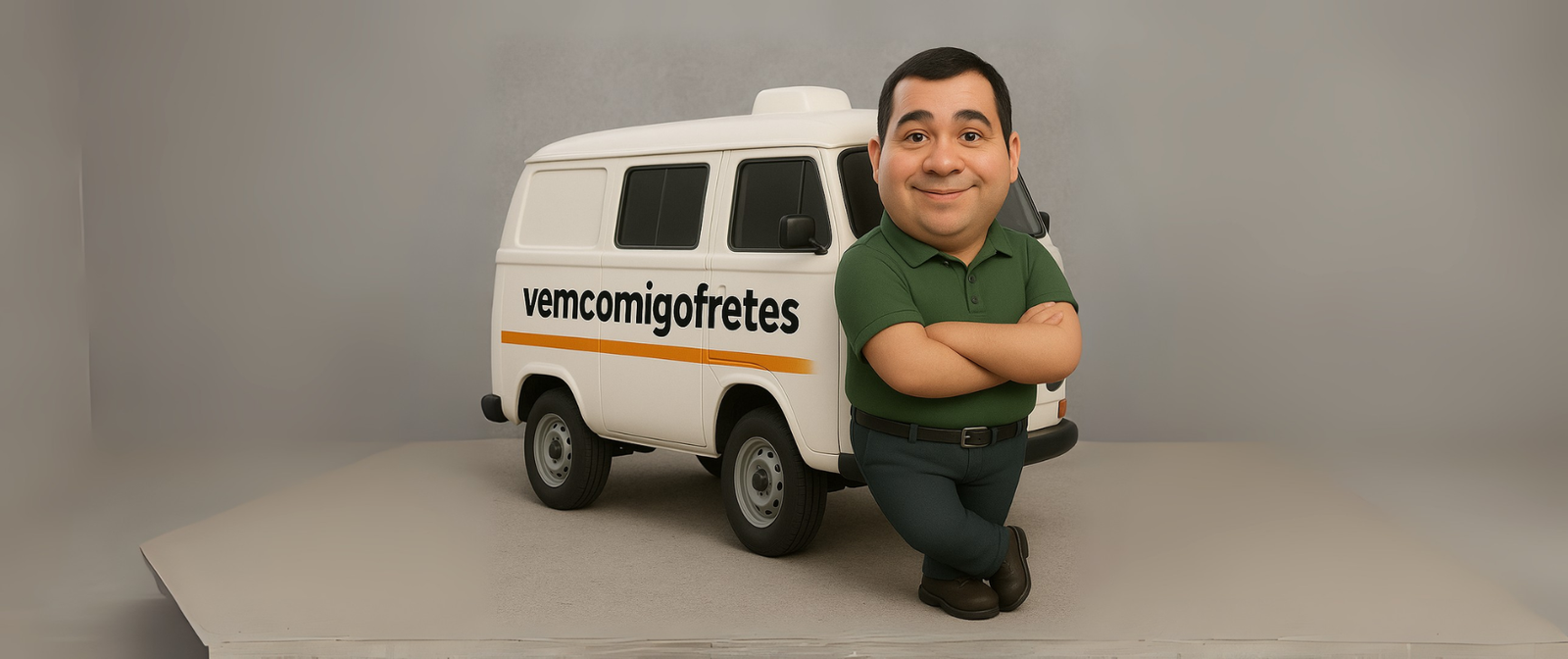 Motorista da Vem Comigo Fretes ao lado da Kombi